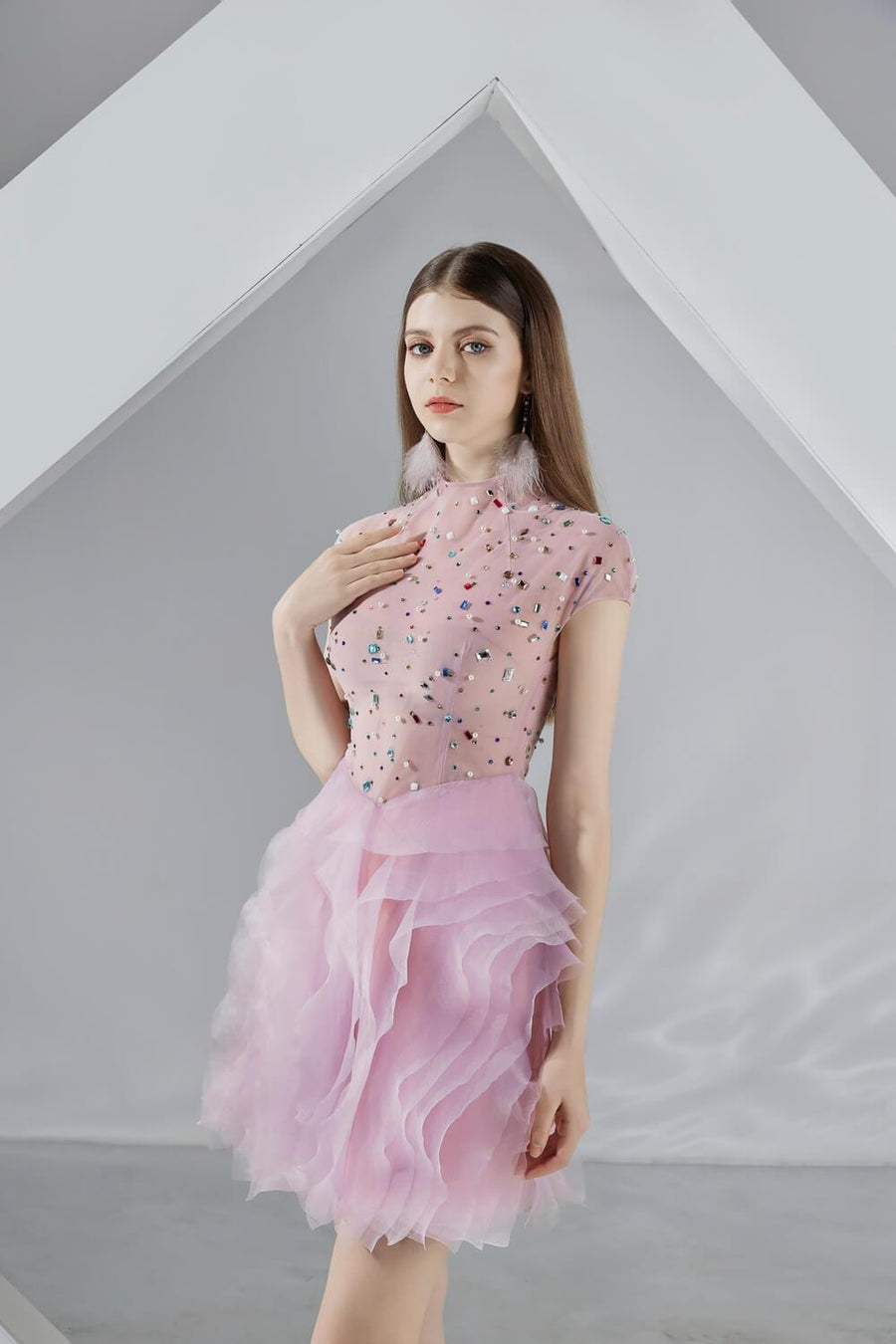 Emerie Layered Short Sleeved Organza Mini Dress 5