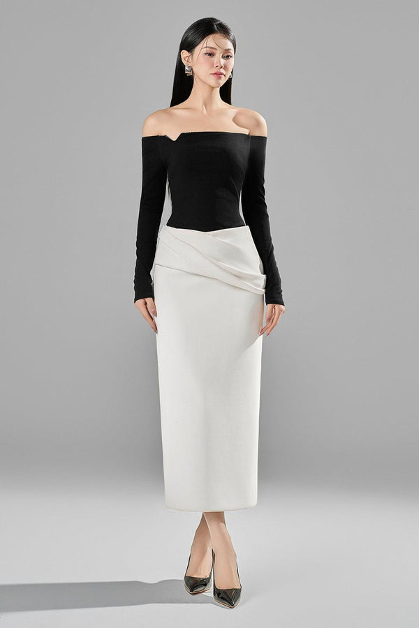 Emi Straight Draped Spandex Midi Skirt Skirt DeNio