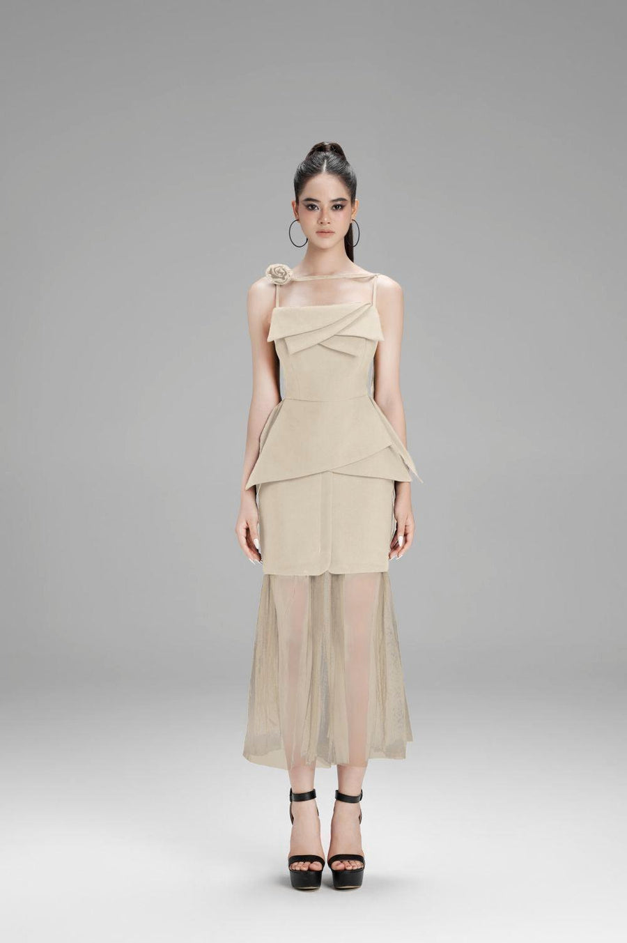 Emilia Peplum Strappy Polycotton Top Nude Sleeveless Top Cordia