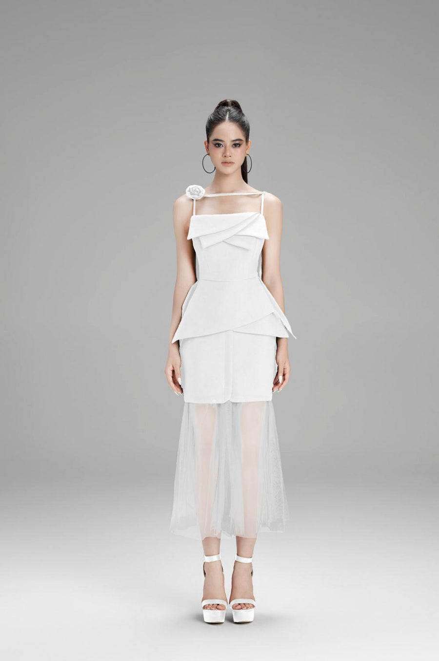 Emilia Trumpet Pleated Polycotton Midi Skirt White Skirt Cordia