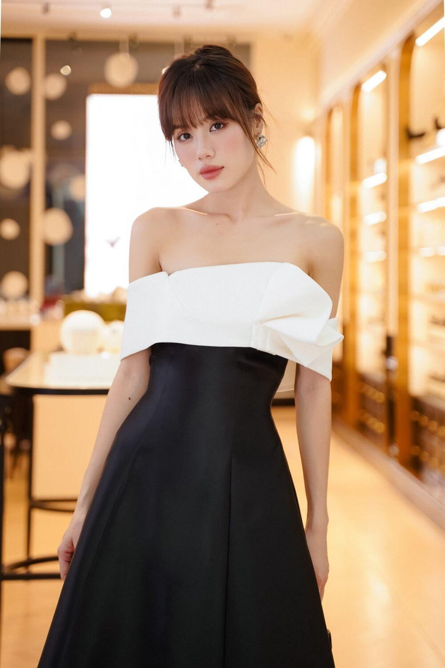 Emily A-line Off-Shoulder Taffeta Midi Dress Midi Dress Larmes
