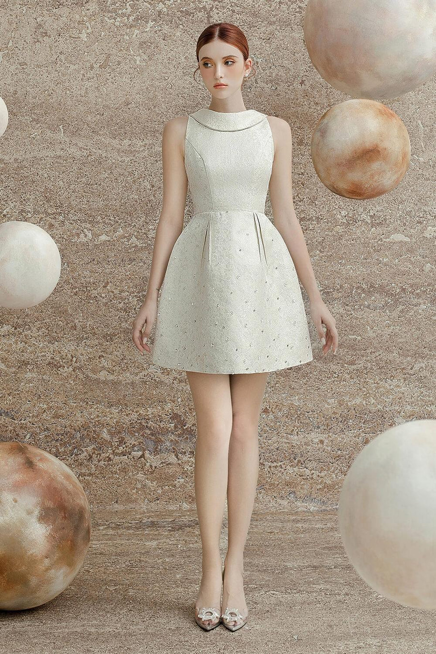 Emma A-line Sleeveless Jacquard Mini Dress Mini Dress Delicate