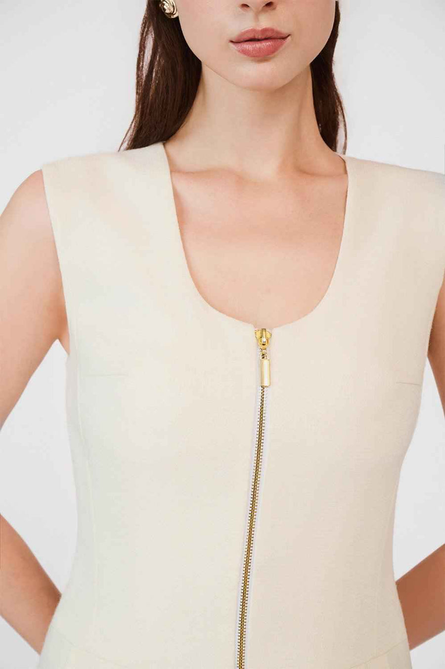 Emmalyn A-line Front Zipper Burlap Mini Dress