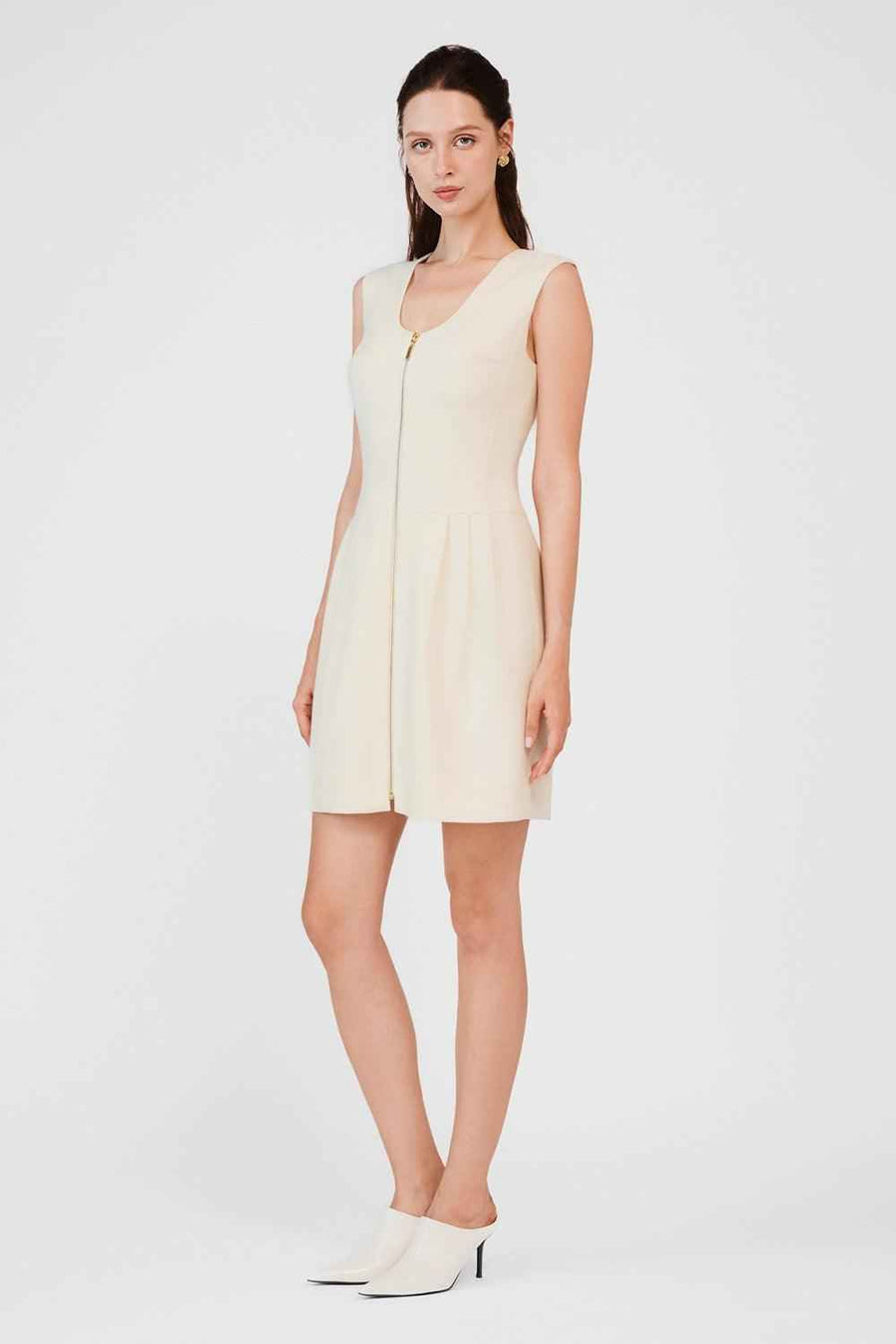 Emmalyn A-line Front Zipper Burlap Mini Dress