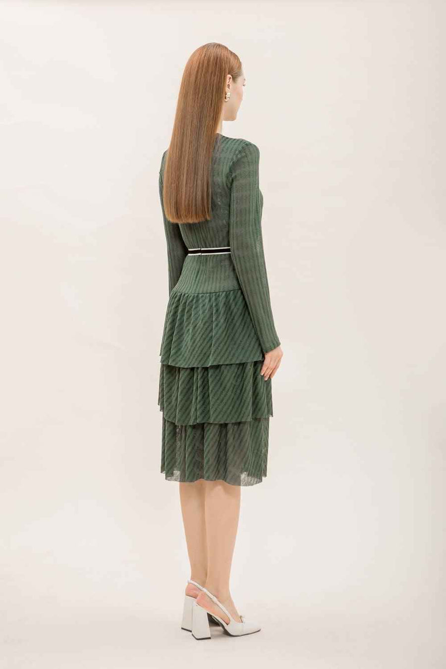 Emmeline A-line Layered Knitted Fabric Knee-length Dress
