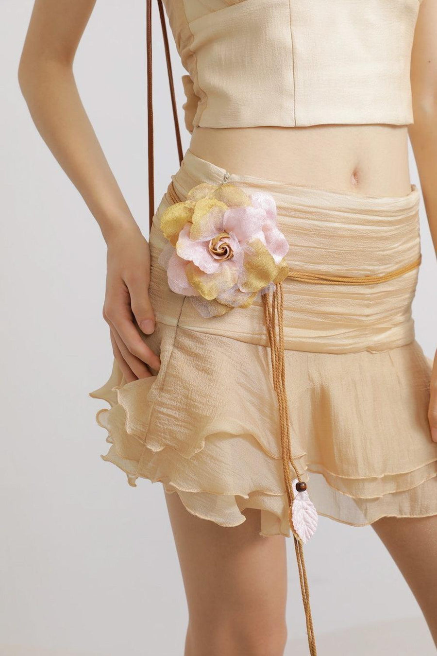 Emmitt Drop Waist Layered Organza Voile Mini Skirt Beige Skirt LASSY