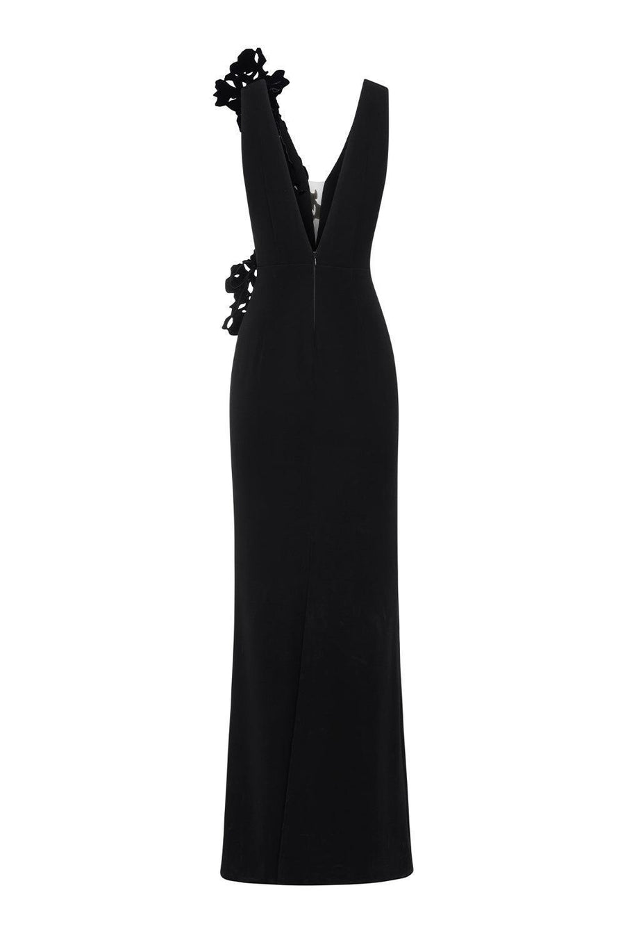 Emory Sheath V-Neck Satin Crepe Floor Length Dress Maxi Dress Lecia RTW