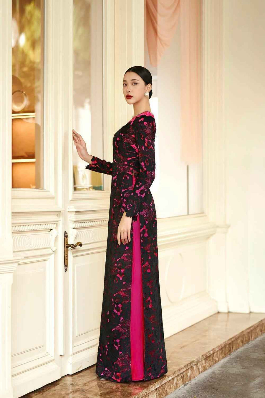 Empira Straight Stone Silk Lace Floor Length Ao Dai