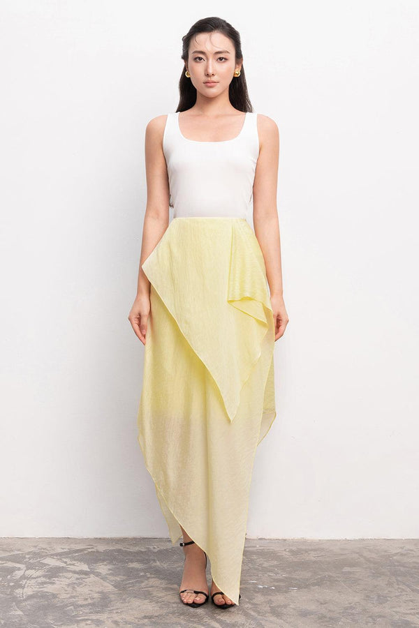 Enola Asymmetric Ruffled Foam Chiffon Ankle Length Skirt