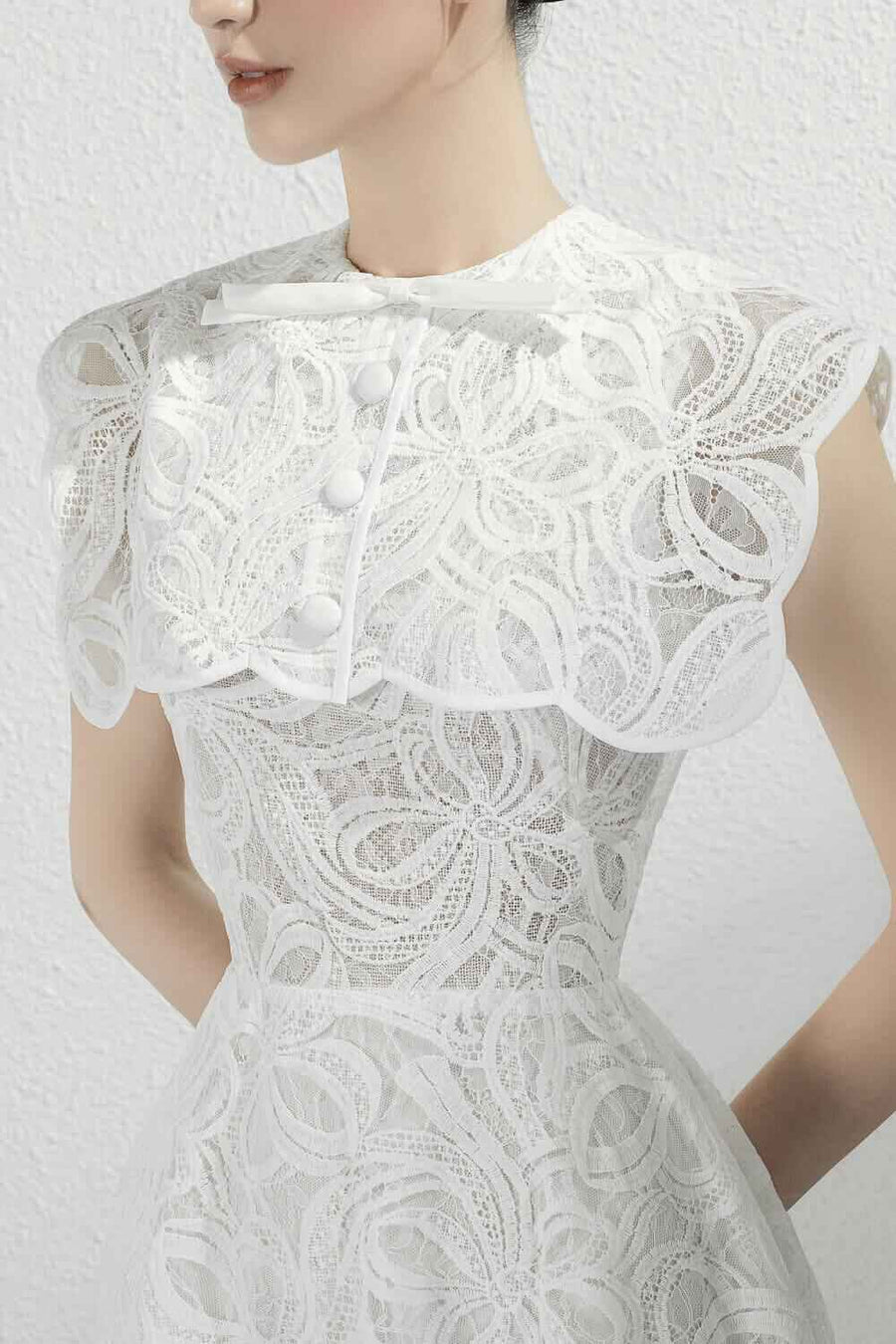 Enora A-line Round Neck Lace Midi Dress