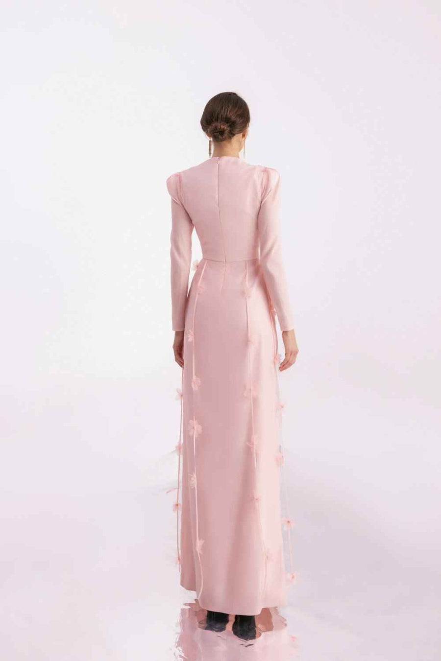 Enriquez Sheath Round Neck Mesh Silk Floor Length Dress