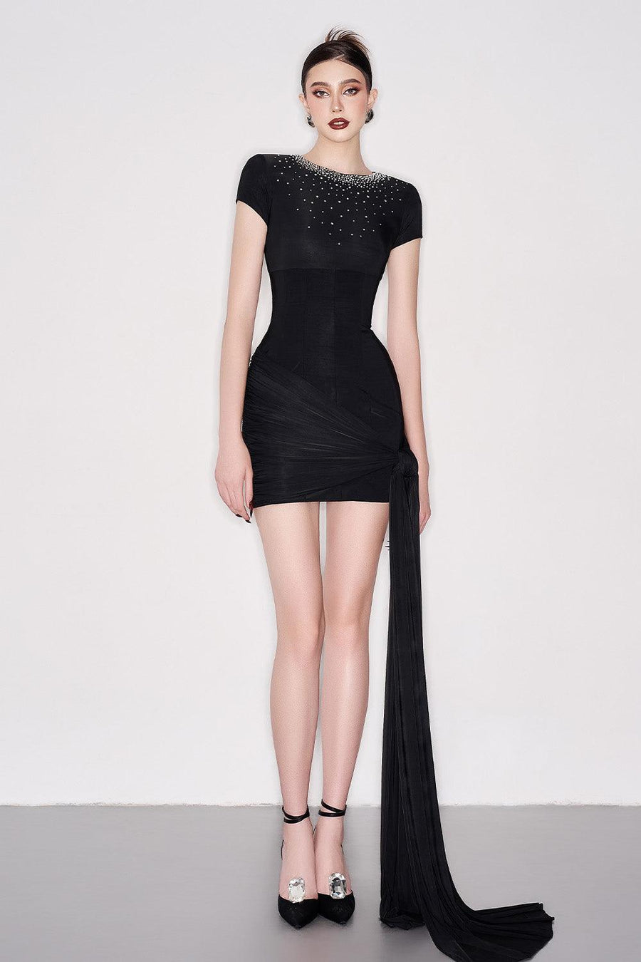 Ephraim Bodycon Extended Flap Crepe Mini Dress Mini Dress CEM
