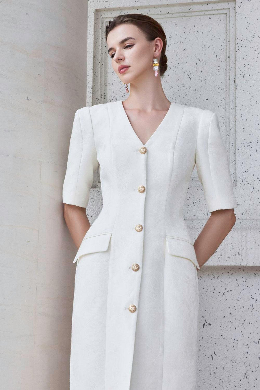 Epitome Sheath Middle Sleeved Brocade Floor Length Dress Gown Dress I.H.F Atelier