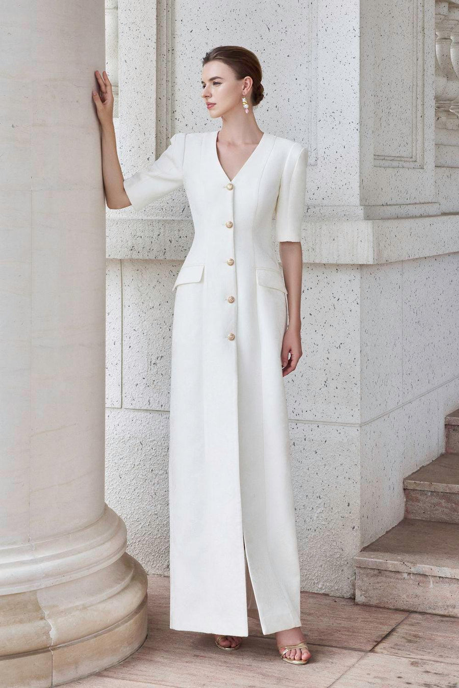 Epitome Sheath Middle Sleeved Brocade Floor Length Dress Gown Dress I.H.F Atelier
