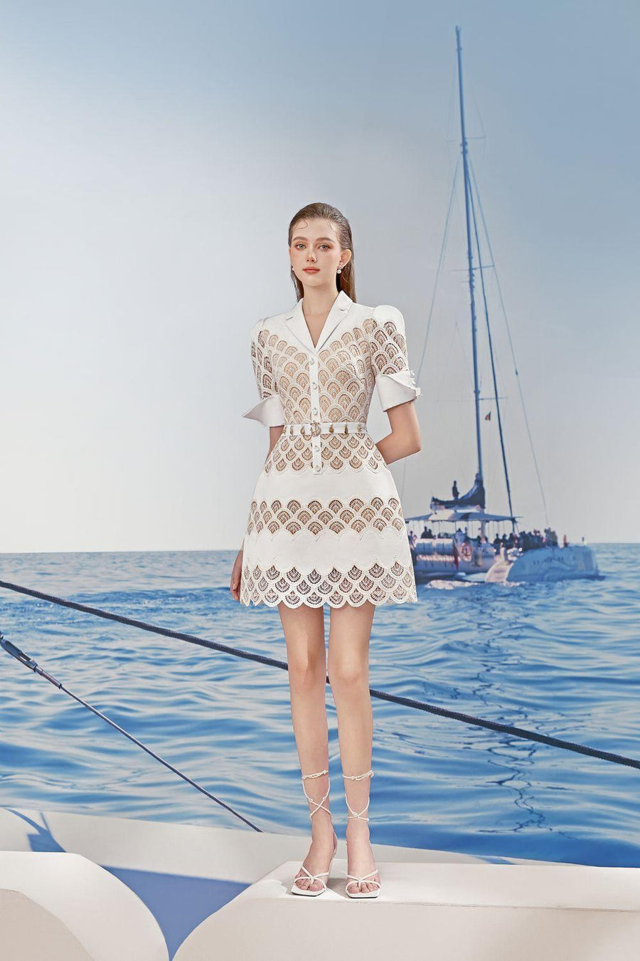 Erica A-line Leg Of Mutton Sleeved Lace Mini Dress Mini Dress Rosee de Matin