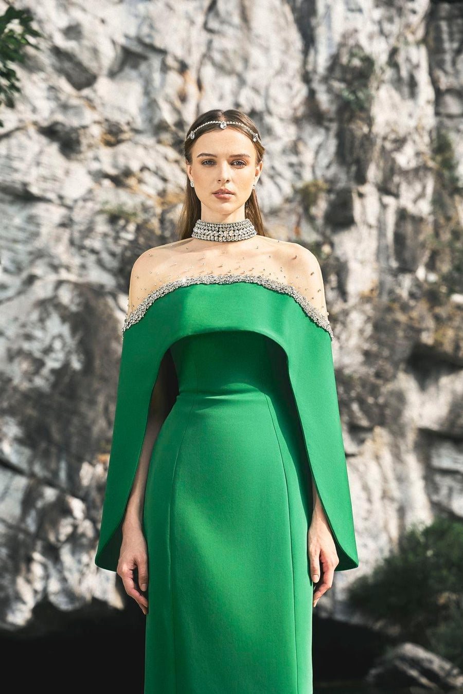 Escapade A-line Cape Sleeved Velvet Floor Length Set 3