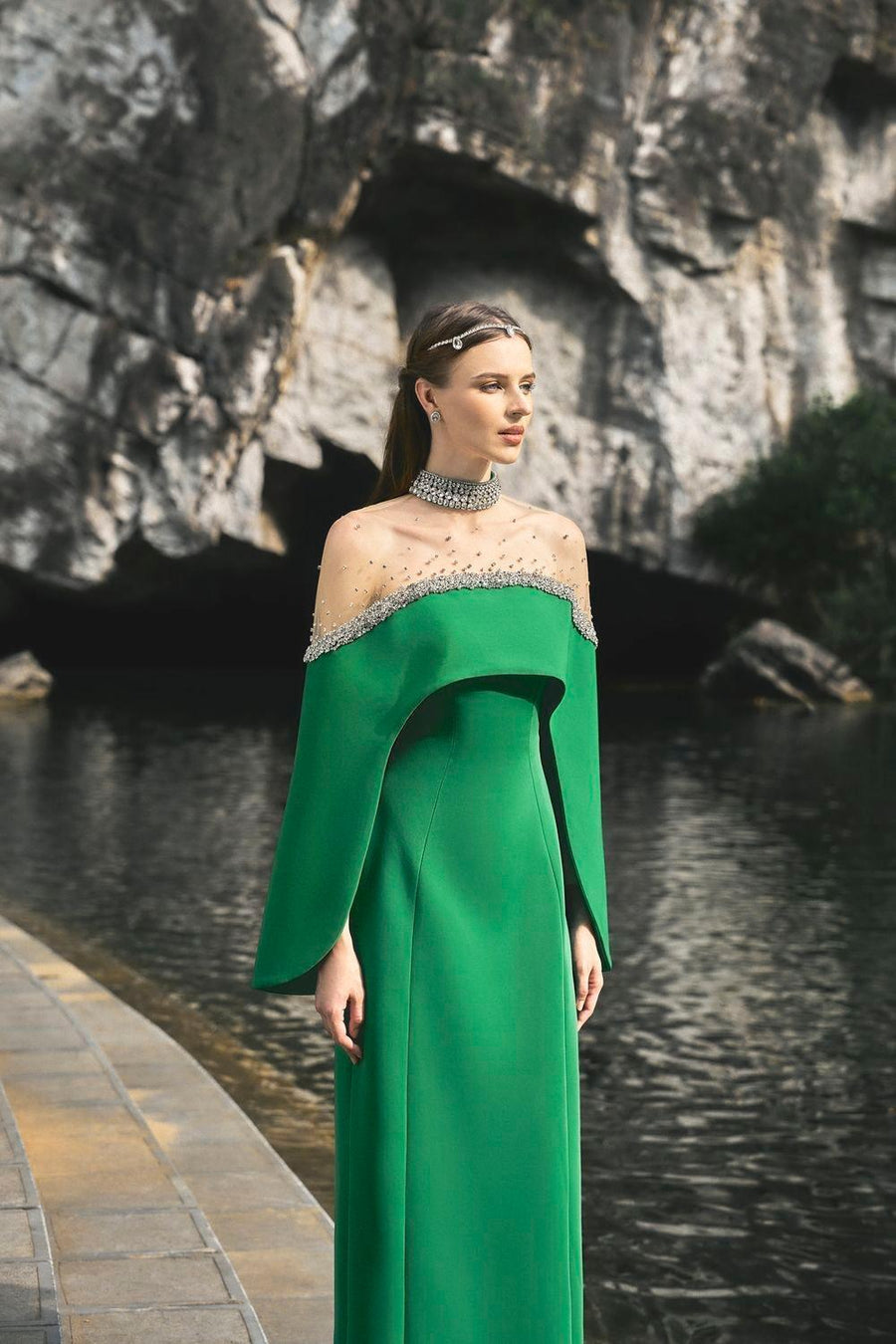 Escapade A-line Cape Sleeved Velvet Floor Length Set 5