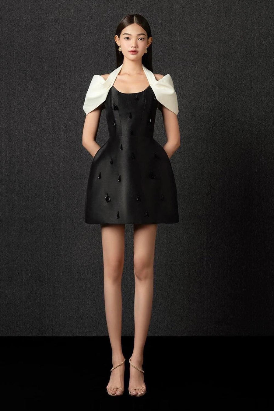 Esma A-line Halter Neck Taffeta Mini Dress Black Mini Dress Pesty