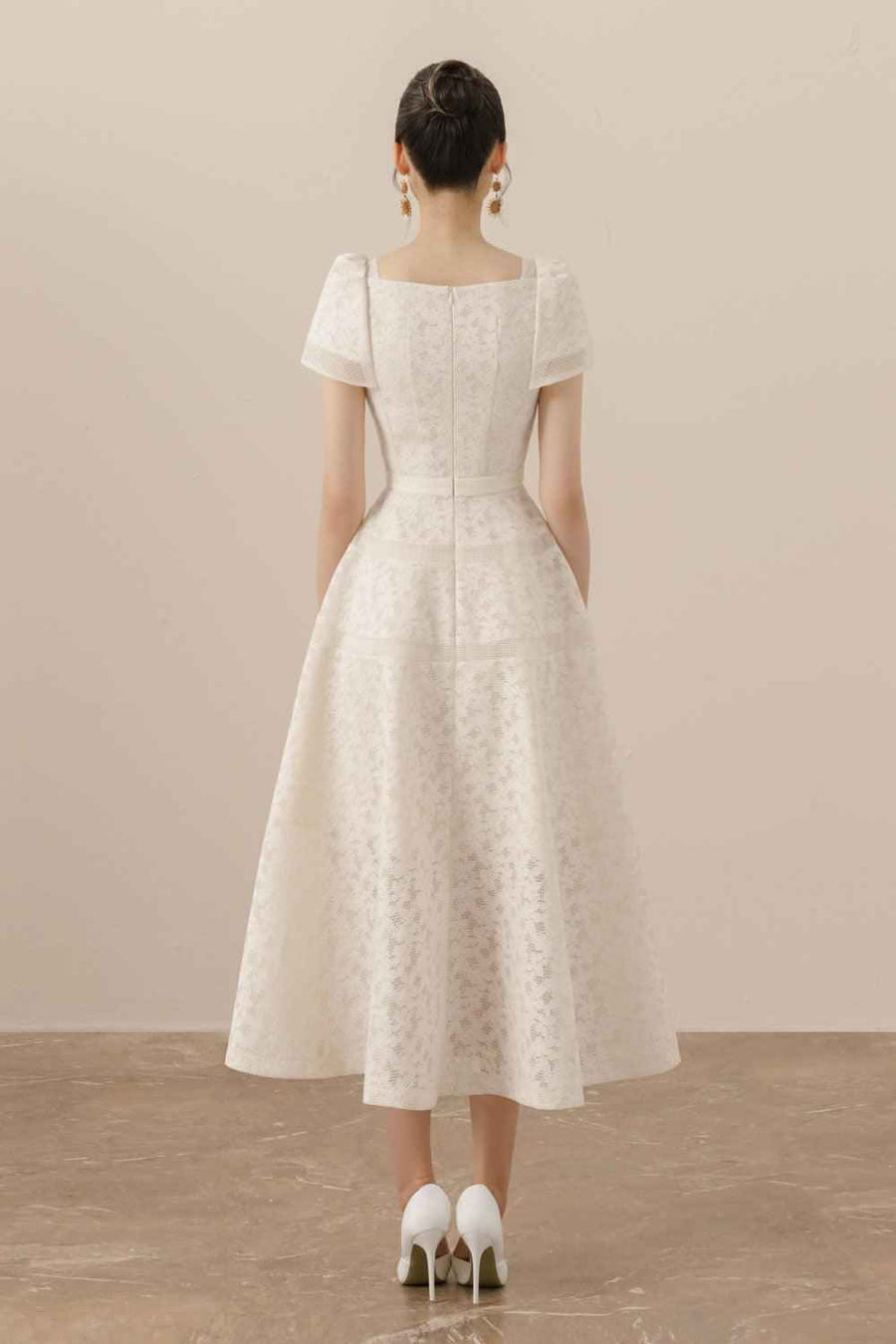 Esme A-line Square Neck Mesh Lace Midi Dress