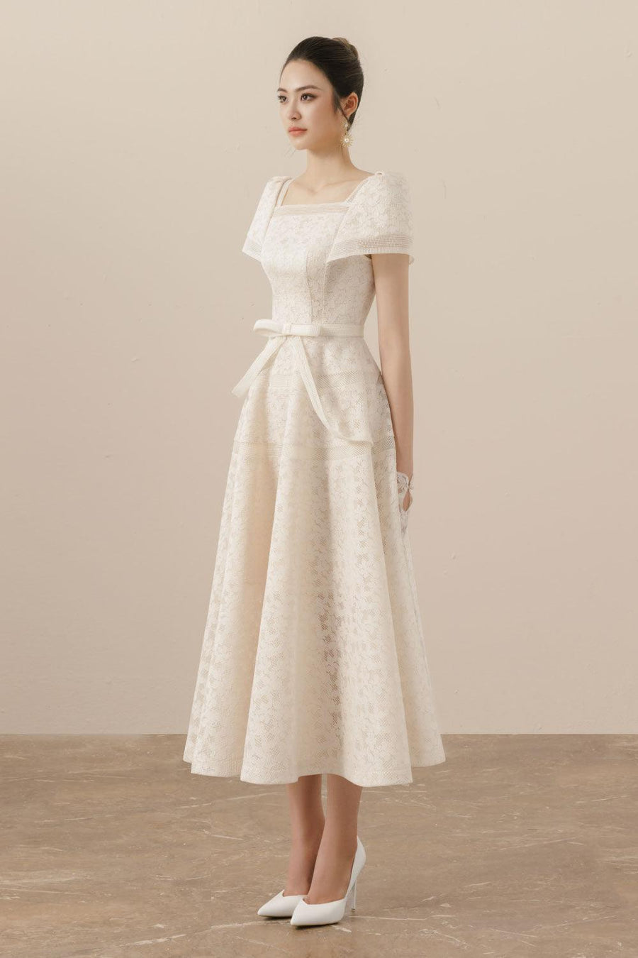 Esme A-line Square Neck Mesh Lace Midi Dress 6