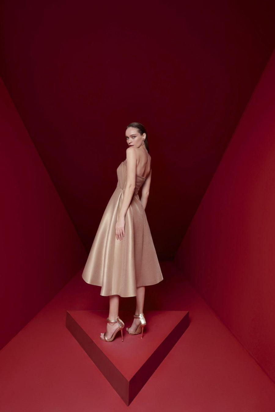 Esme Fit and Flare Sleeveless Taffeta Midi Dress Midi Dress Pesty