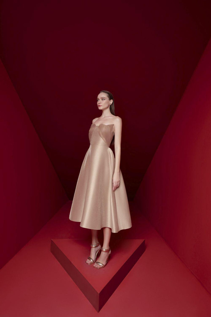 Esme Fit and Flare Sleeveless Taffeta Midi Dress Midi Dress Pesty