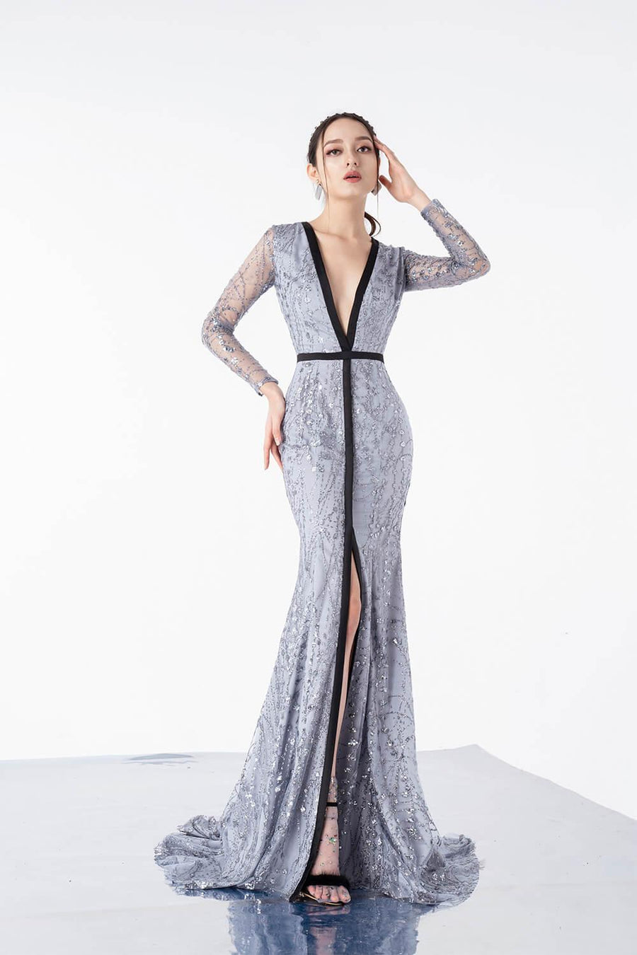 Esme Mermaid V-Neck Sequin Maxi Dress 3