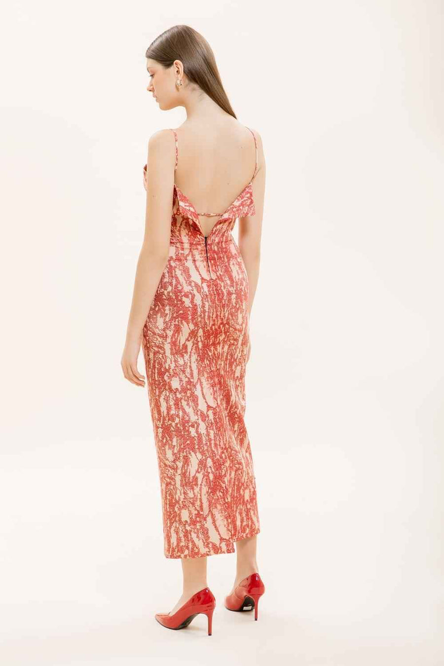 Esme Sheath Spaghetti Strap Taffeta Ankle Length Dress