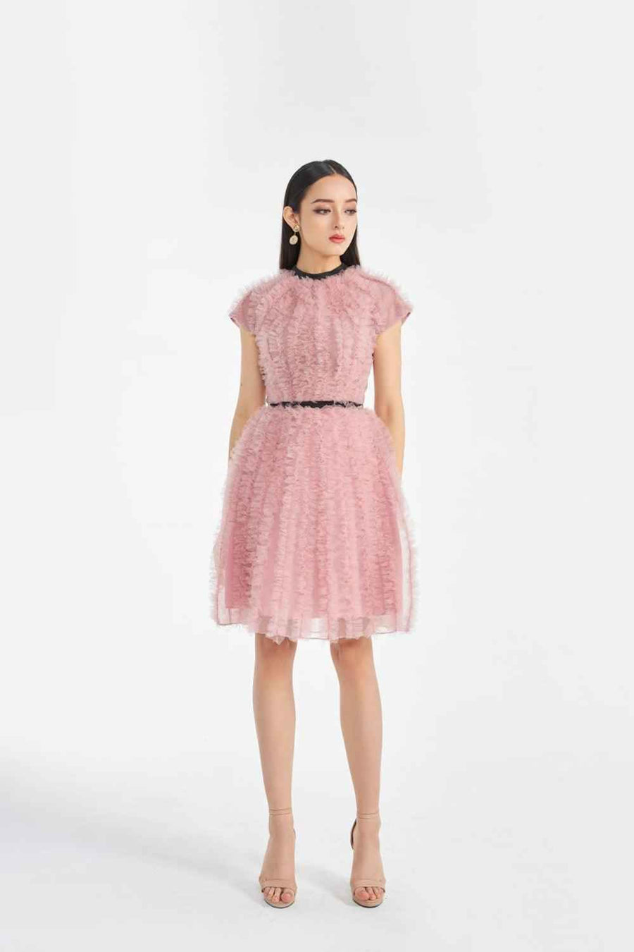 Esperanza A-line Round Neck Organza Knee-length Dress