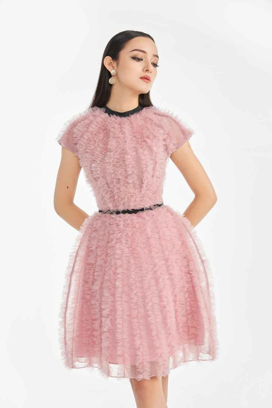 Esperanza A-line Round Neck Organza Knee-length Dress