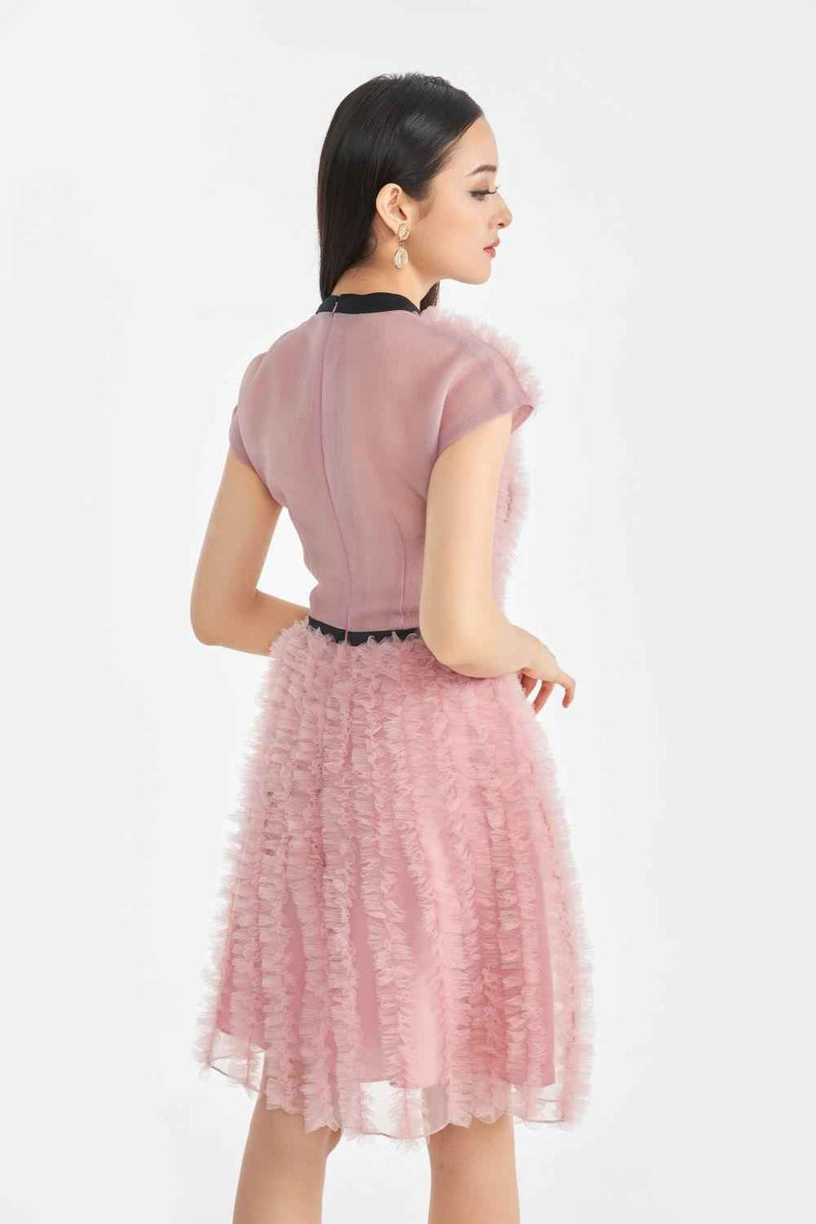 Esperanza A-line Round Neck Organza Knee-length Dress