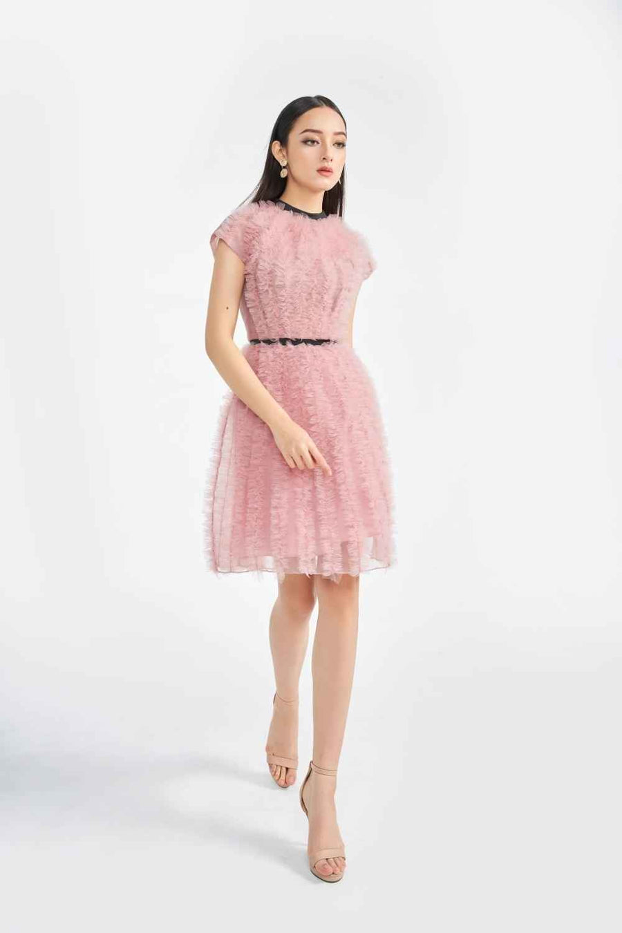 Esperanza A-line Round Neck Organza Knee-length Dress