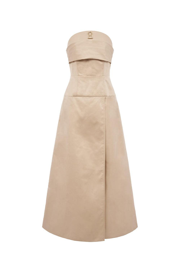 Espoir Strapless Side Slit Taffeta Ankle Length Dress