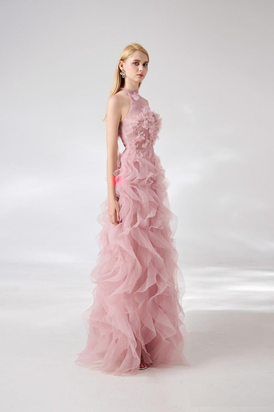 Esteban A-line Flower Applique Organza Floor Length Dress 6