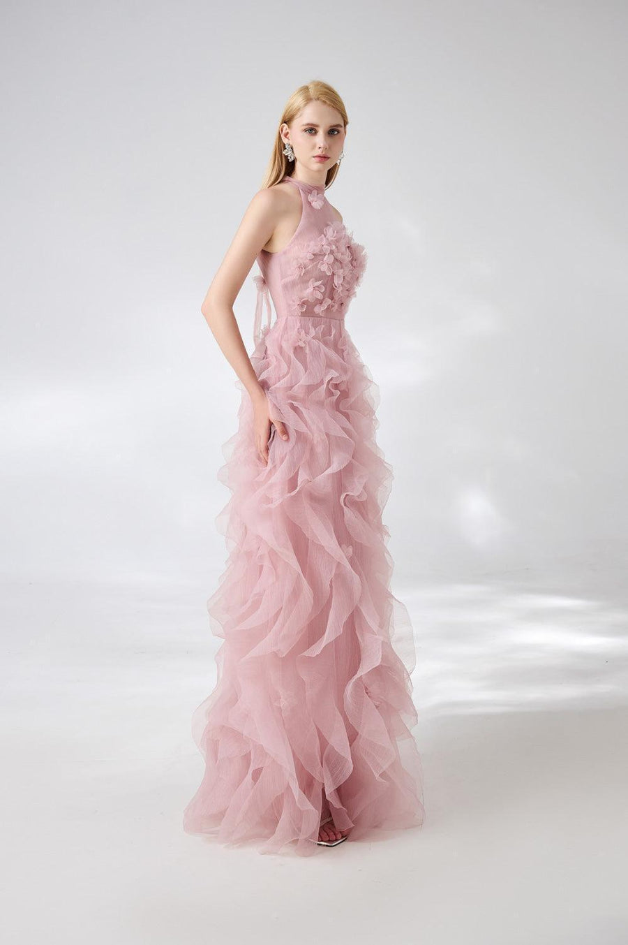 Esteban A-line Flower Applique Organza Floor Length Dress 7