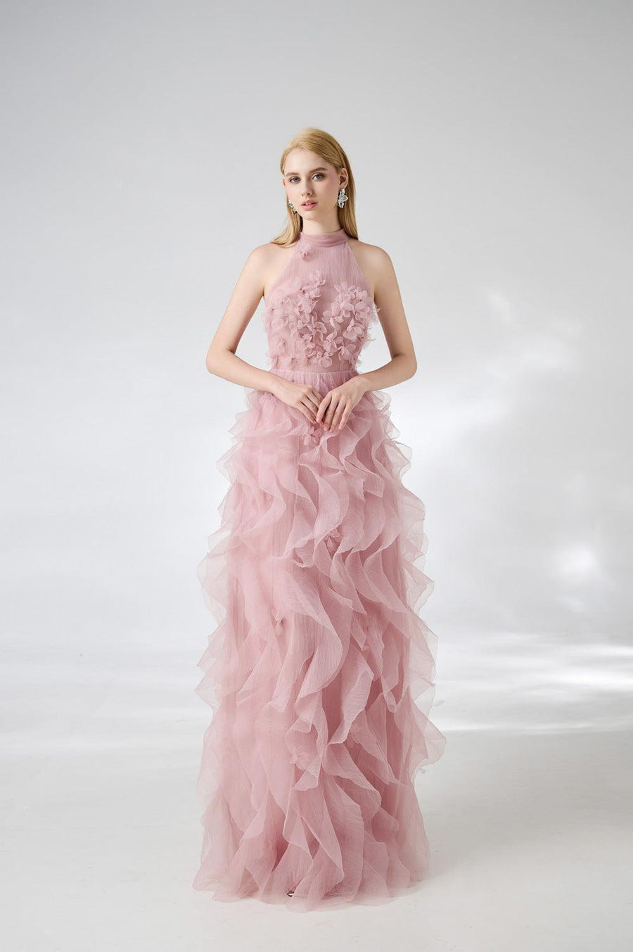 Esteban A-line Flower Applique Organza Floor Length Dress 8
