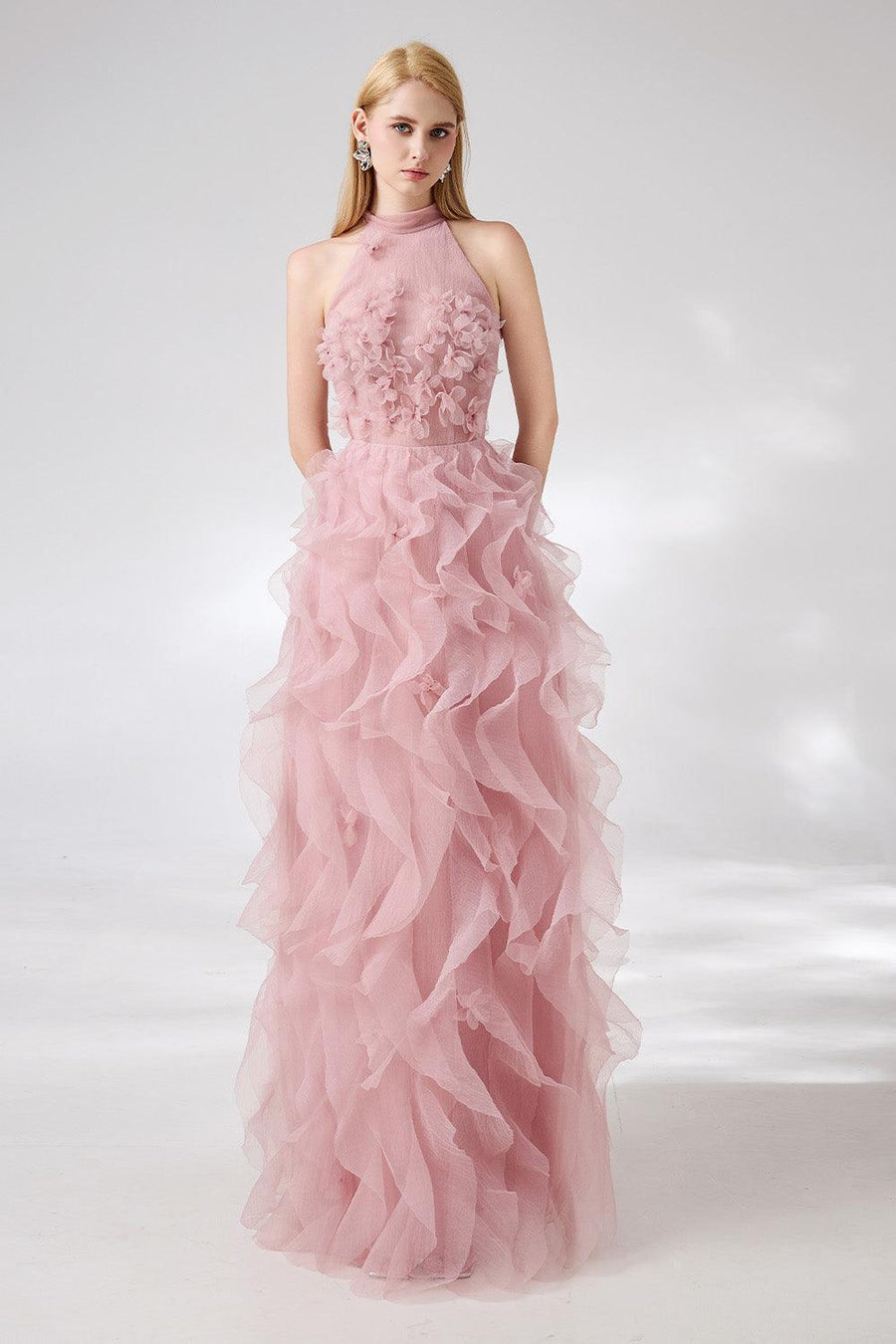 Esteban A-line Flower Applique Organza Floor Length Dress 9