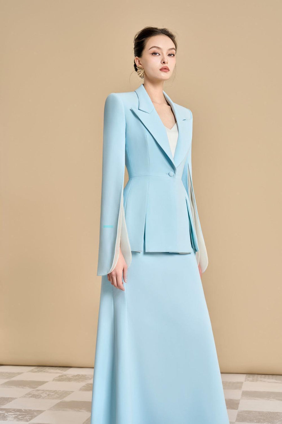 Esteban A-line V-Neck Polyester Blazer Light Blue Blazer Maison des Copains