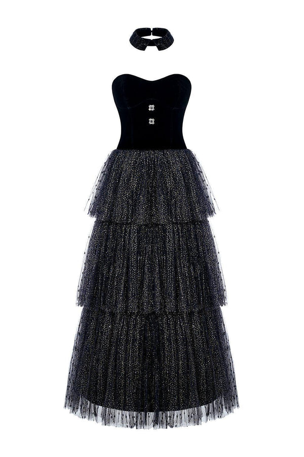 Esther Layered Sweetheart Neck Tulle Ankle Length Dress