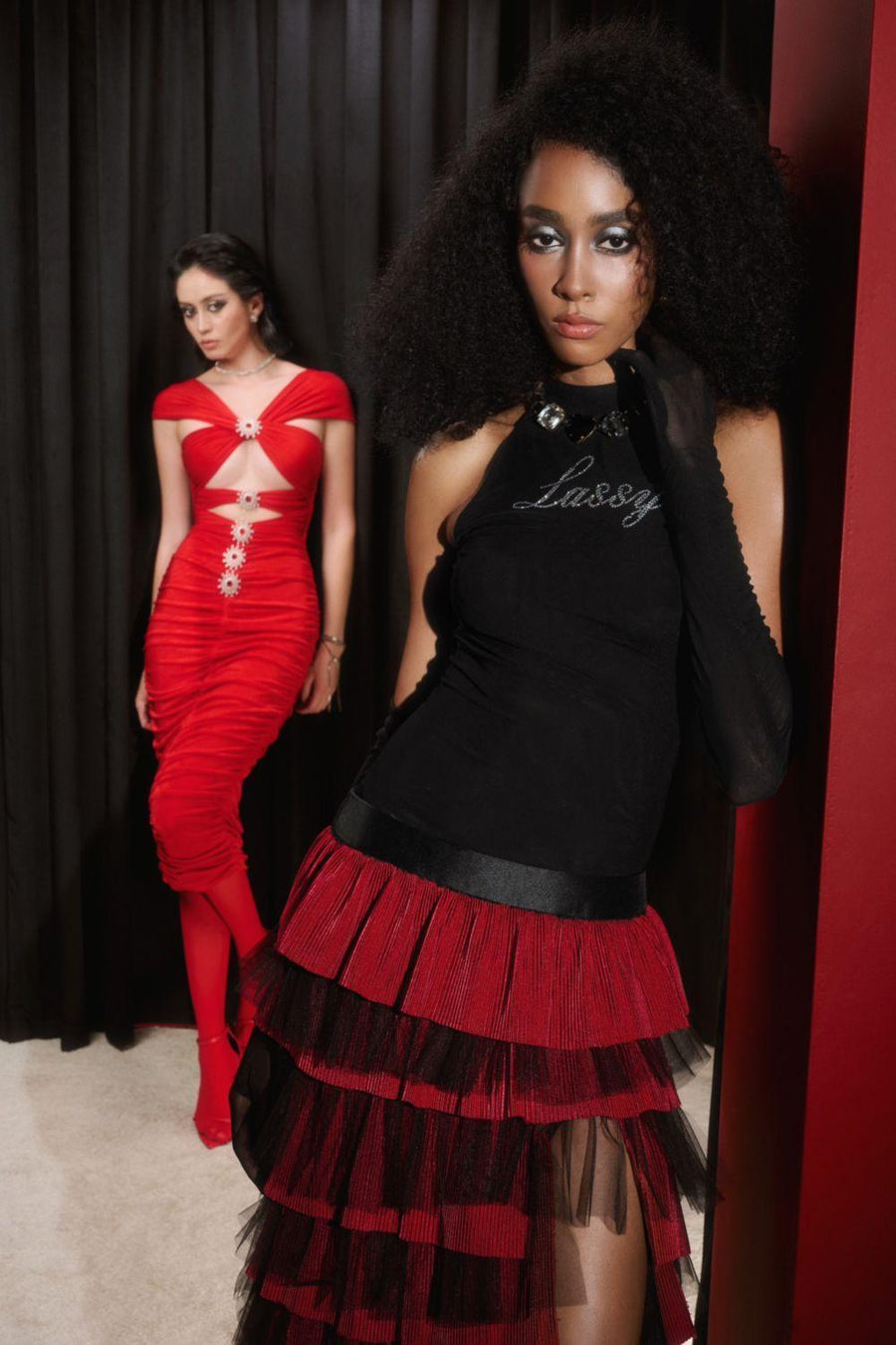 Estrella Bodycon Gathered Spandex Midi Dress Midi Dress LASSY
