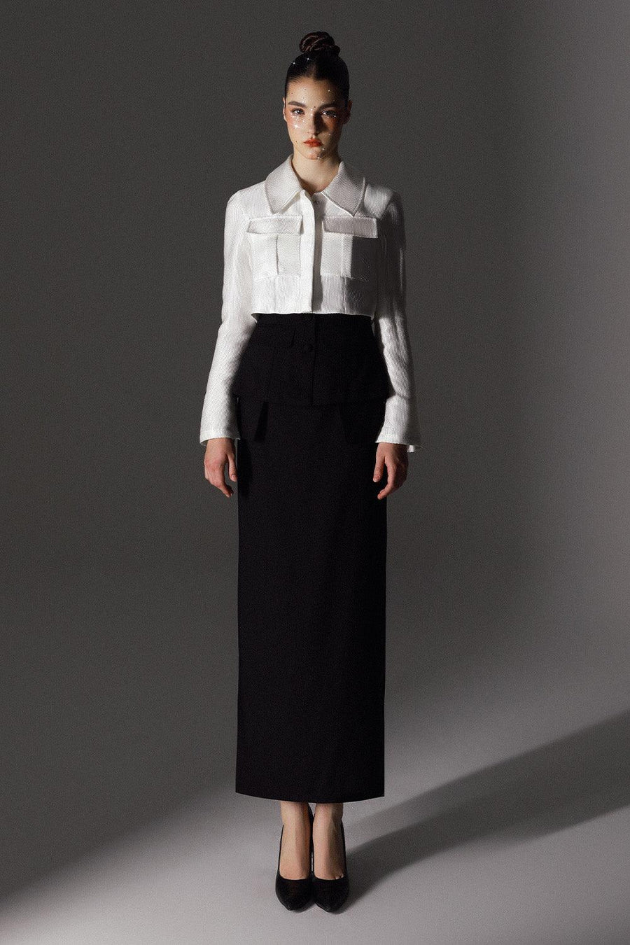 Ethereal Sheath Layered Wool Cotton Ankle Length Skirt 1