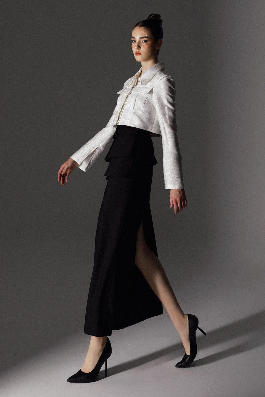 Ethereal Sheath Layered Wool Cotton Ankle Length Skirt 4