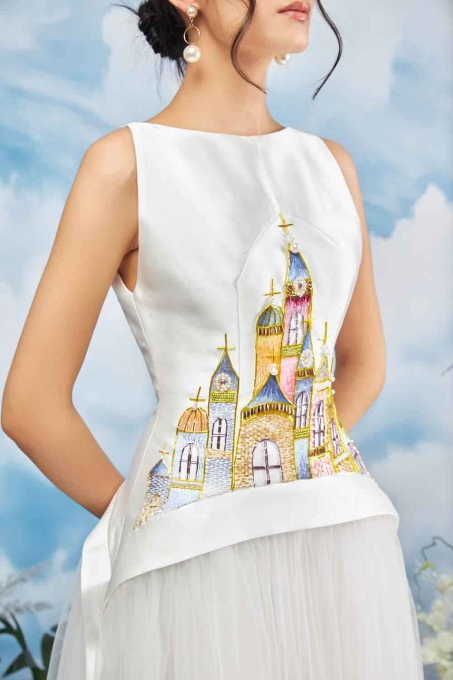 Etika Peplum Boat Neck Mesh Taffeta Knee-length Dress