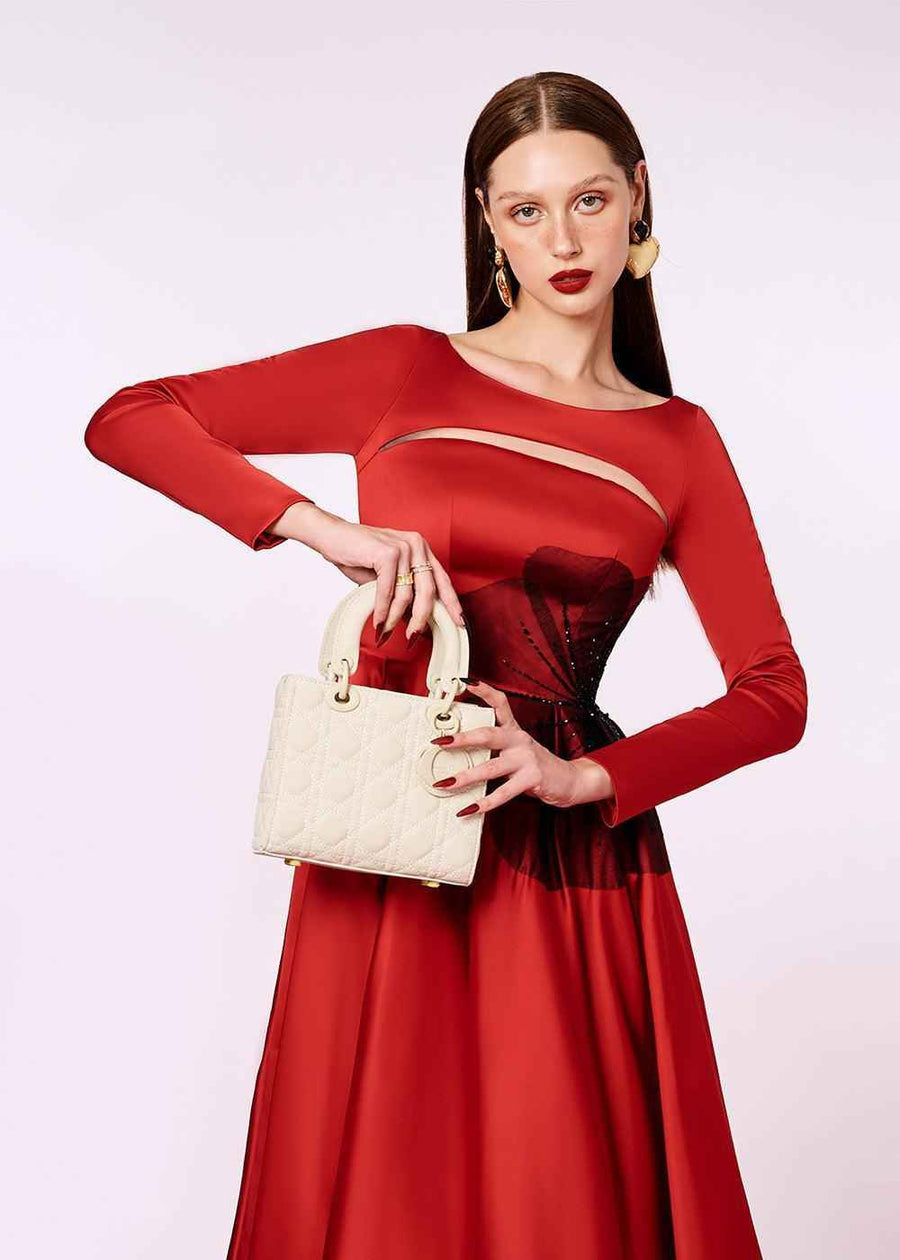 Eunoia Fit and Flare Boat Neck Polyester Midi Dress