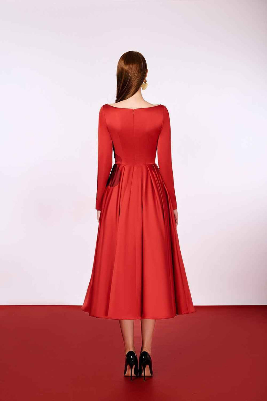 Eunoia Fit and Flare Boat Neck Polyester Midi Dress