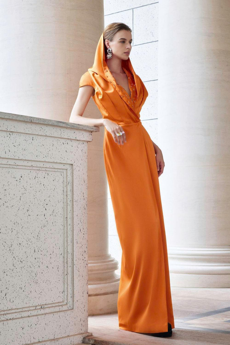 Euphony Wrap Hooded Neck Silk Floor Length Dress Gown Dress I.H.F Atelier