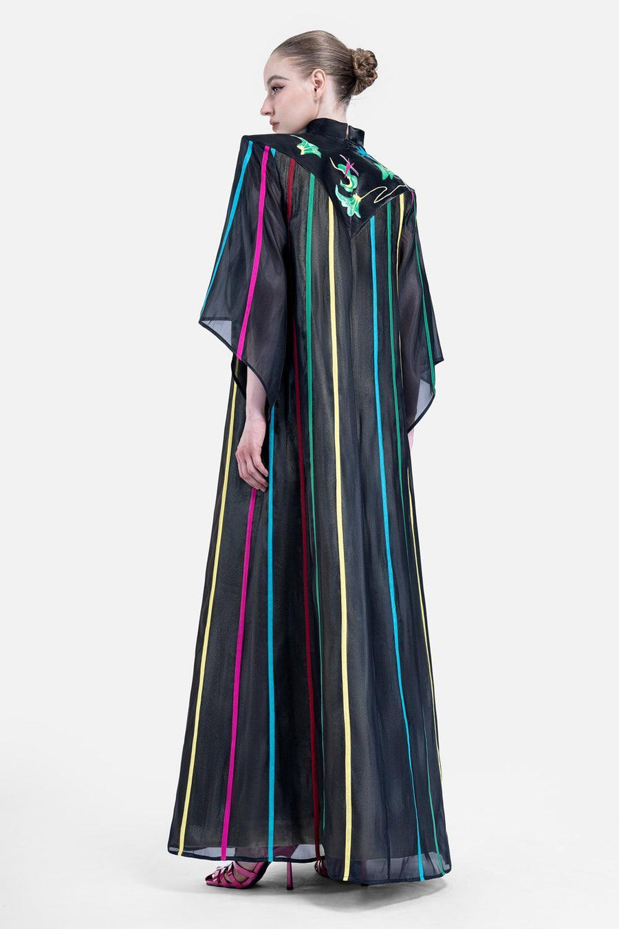 Evander Straight V-Neck Organza Floor Length Dress 7