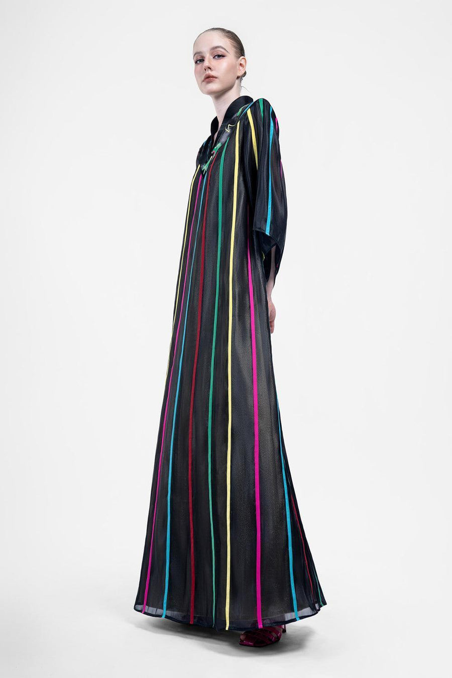 Evander Straight V-Neck Organza Floor Length Dress 8