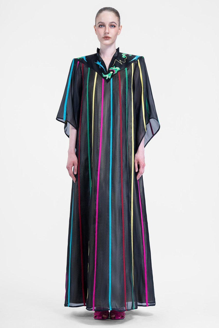 Evander Straight V-Neck Organza Floor Length Dress 9