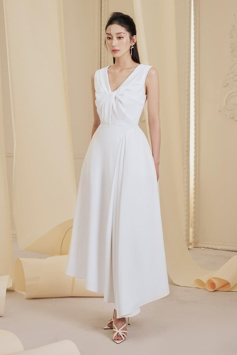 Evara Asymmetric Twisted Cotton Spandex Ankle Length Dress Maxi Dress Larmes